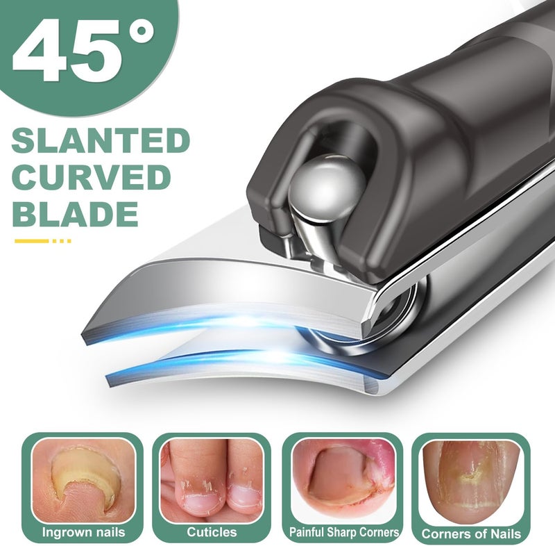 CLPPNA Toenail Clippers for Seniors Thick Toenails, Angled Head Large Toe Nail Clippers Set for Men, Heavy Duty 45° Ingrown Toenail Clippers, 37mm Wide Opening Nail Cutter with Long Handle, 6PCS - Image 4